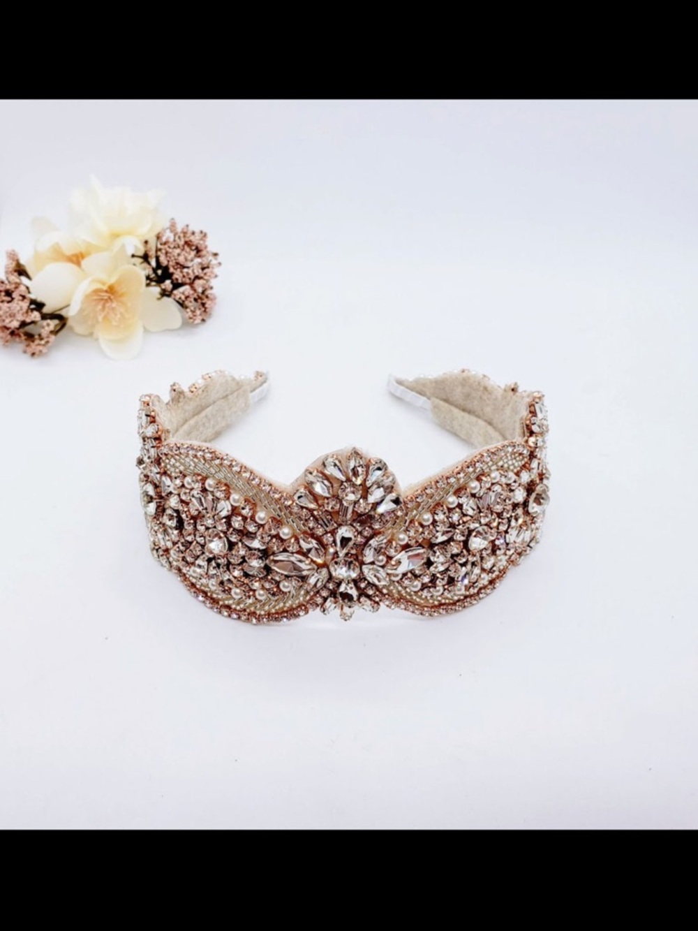 Rose Gold Bridal Crown: Rhinestone & Pearl Tiara Headband - Picture 4 of 10